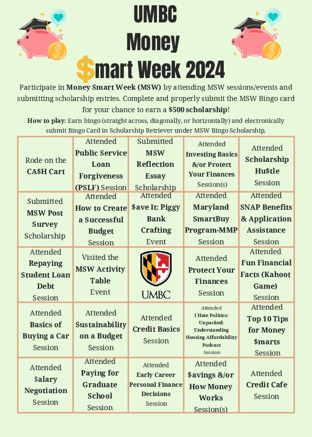 Money Smart Week (MSW) 2024 Bingo Card
